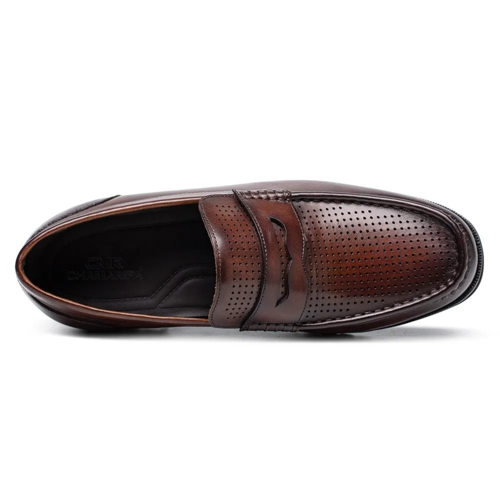 6 CM/2.36 Inches CMR CHAMARIPA Brown Cowhide Leather Slip-On Loafers for Men - Elevate Your Casual Style Heydude Loafers