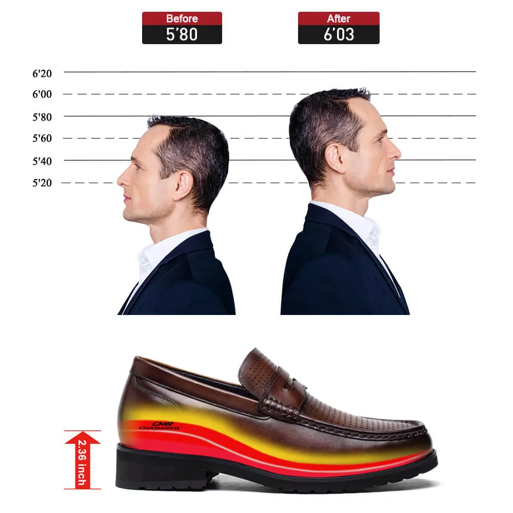 Vagabond Platform Loafers 6 CM/2.36 Inches CMR CHAMARIPA Brown Cowhide Leather Slip-On Loafers for Men - Elevate Your Casual Style