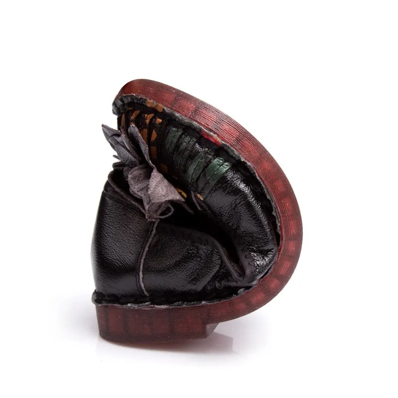Leather Loafers Designer Shoes Women Luxury Flats Handmade Flower Vintage Loafers