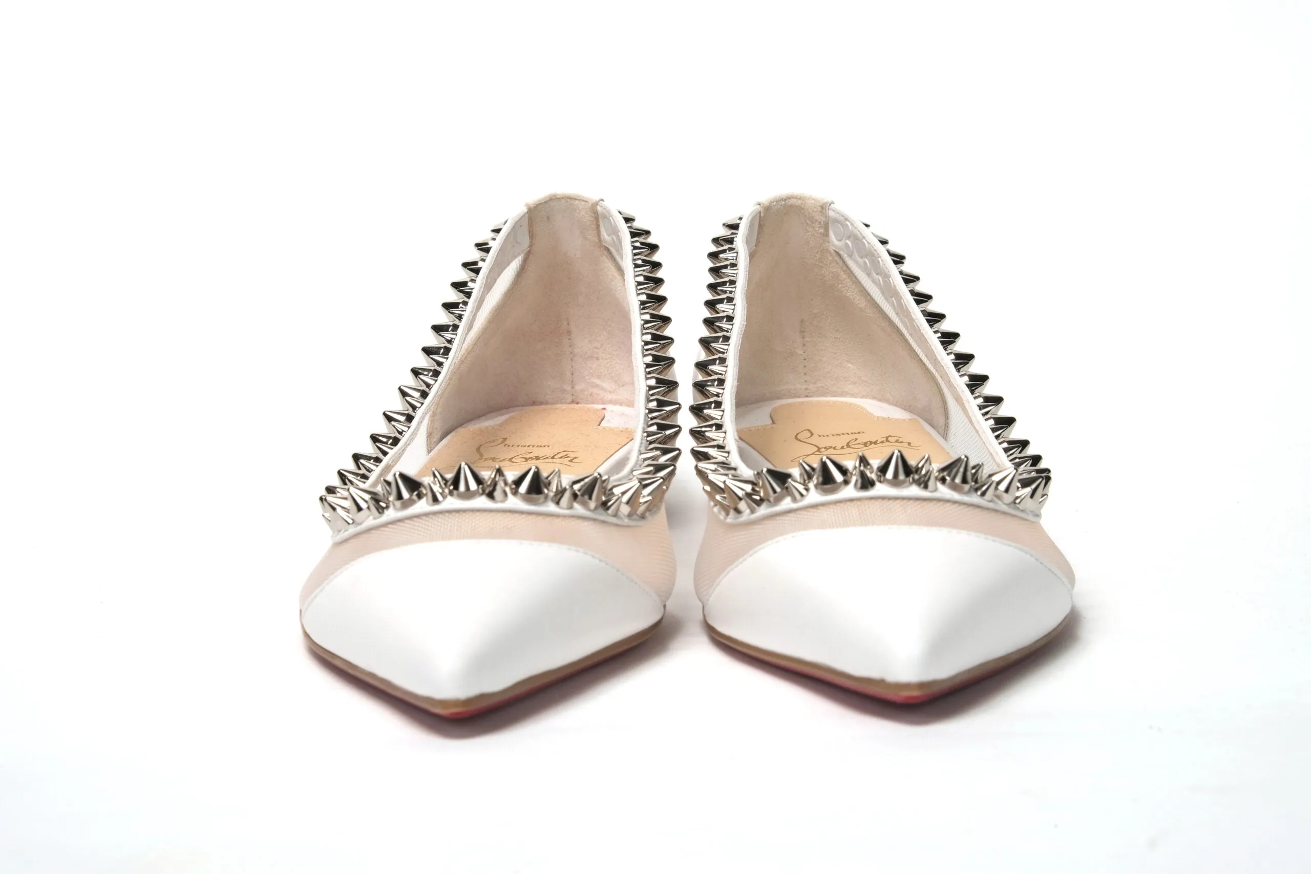 Christian Louboutin Bianco White silver Flat Point Toe Shoe Bridal Shoes Flat
