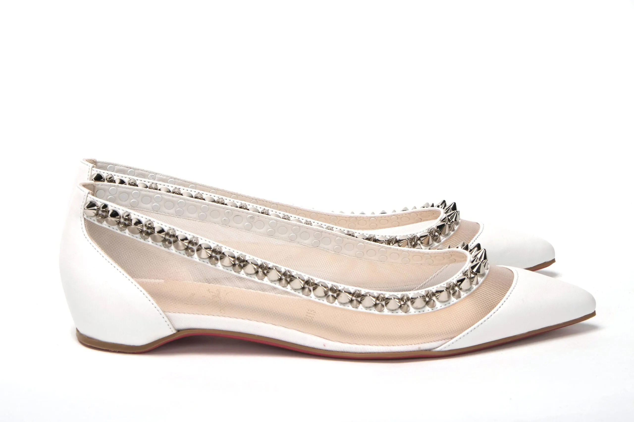 Christian Louboutin Bianco White silver Flat Point Toe Shoe Flats That Feel Like Tennis Shoes