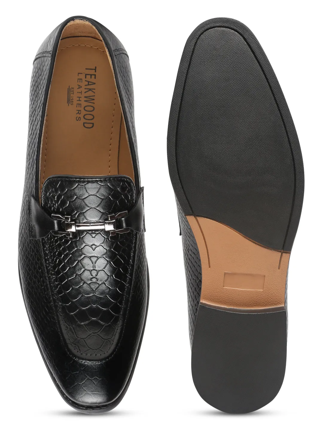 Penny Loafers Meaning Teakwood Leathers Men Textured Black Square-toe Loafers