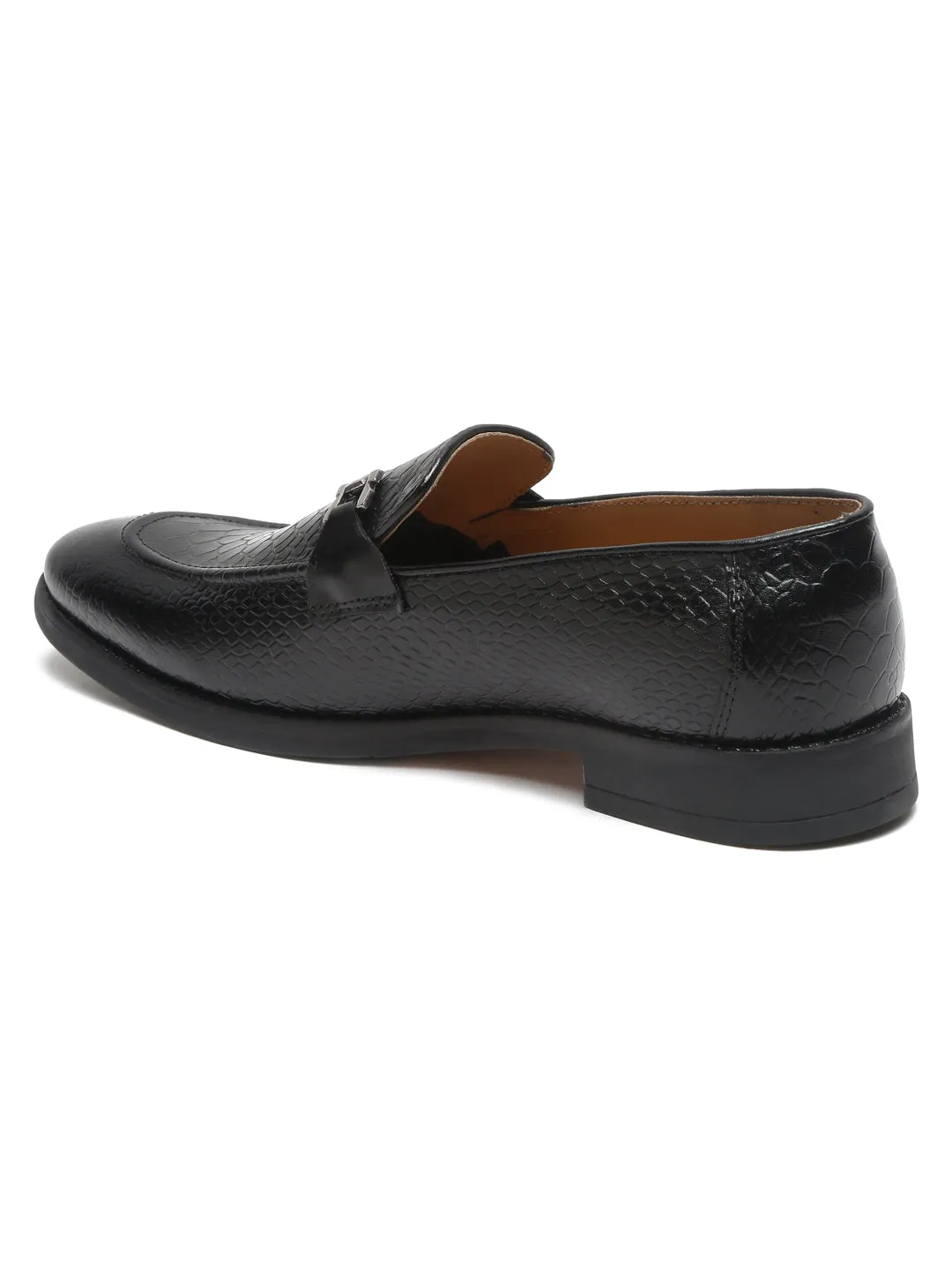 Loafers In Jeans Teakwood Leathers Men Textured Black Square-toe Loafers