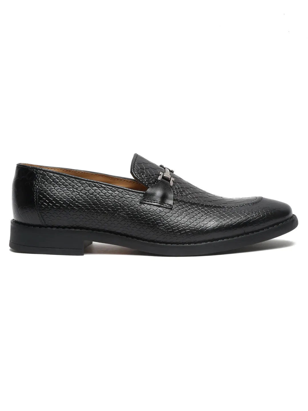 Trousers For Loafers Teakwood Leathers Men Textured Black Square-toe Loafers