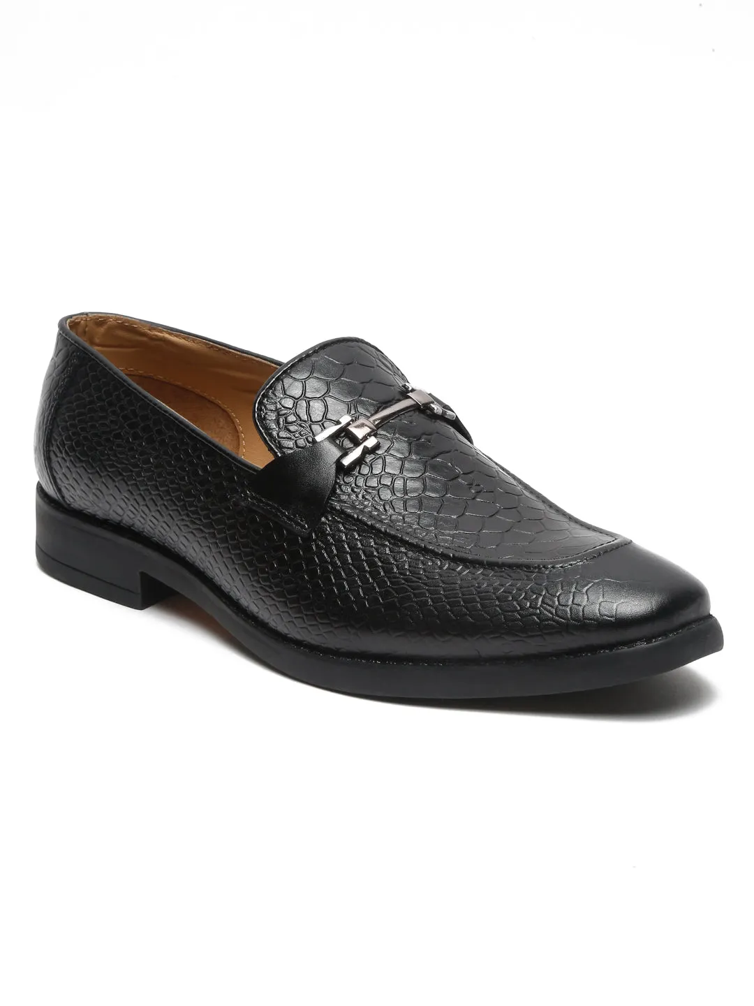 Track Sole Loafers Teakwood Leathers Men Textured Black Square-toe Loafers