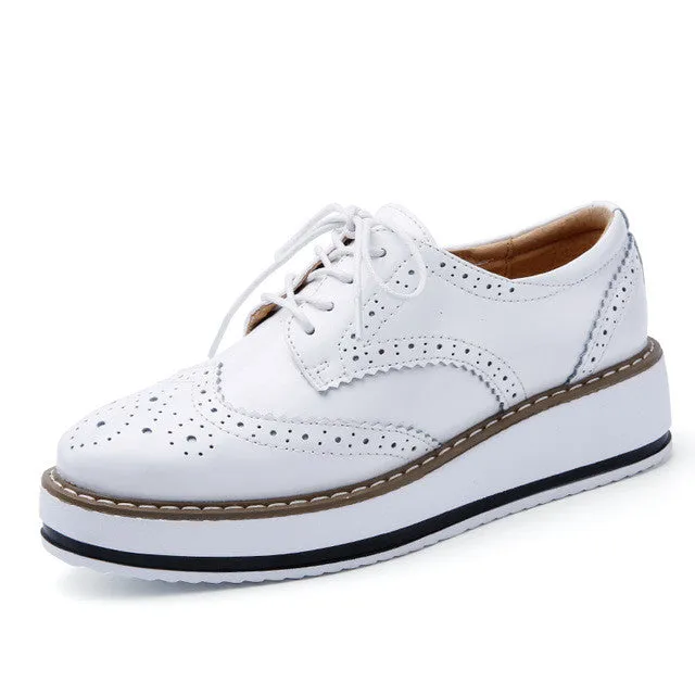 Oxfords Shoes Singapore EOFK Brand Spring Women Platform Shoes Woman Brogue Patent Leather Flats Lace Up Footwear Female Flat Oxford Shoes For Women