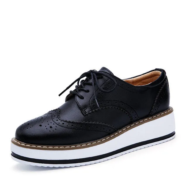 Best Affordable Oxfords EOFK Brand Spring Women Platform Shoes Woman Brogue Patent Leather Flats Lace Up Footwear Female Flat Oxford Shoes For Women
