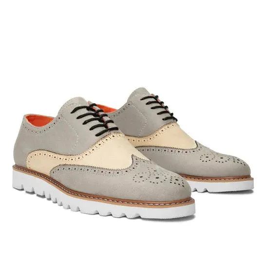 Crocs Sneakers Grey-Beige Men's Casual Shoes Tayno Suede Lace Up Wingtip Oxford Sneaker Style No-The Paragon
