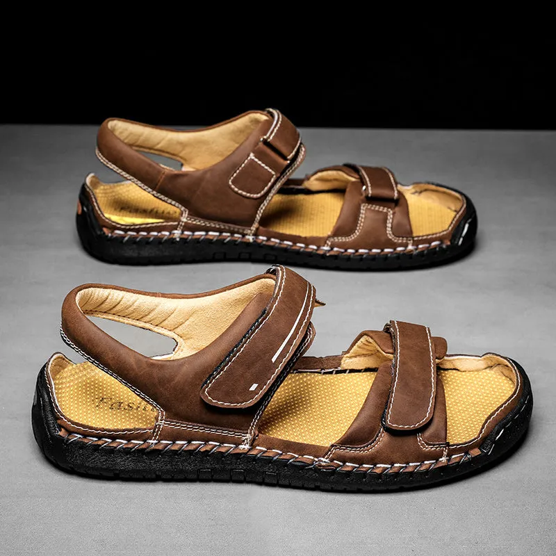 Japanese Sandals Wood Summer Casual Breathable Open Shoes Men Leather Sandals Handmade Big Size 47 48 Sandalias Hombre Gla