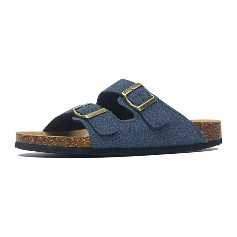 Sports Slides Shoes Summer Men's Cork Sandals Genuine Suede Leather Mule Clogs With Two Buckle Beach Slides Birkenstock Style For Men Sizes up to 45