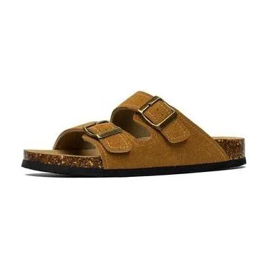 Summer Men's Cork Sandals Genuine Suede Leather Mule Clogs With Two Buckle Beach Slides Birkenstock Style For Men Sizes up to 45 Nestwell Slippers Socks