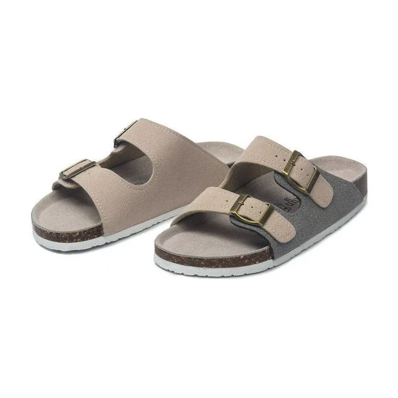 Summer Men's Cork Sandals Genuine Suede Leather Mule Clogs With Two Buckle Beach Slides Birkenstock Style For Men Sizes up to 45 Bunny Slippers For Adults