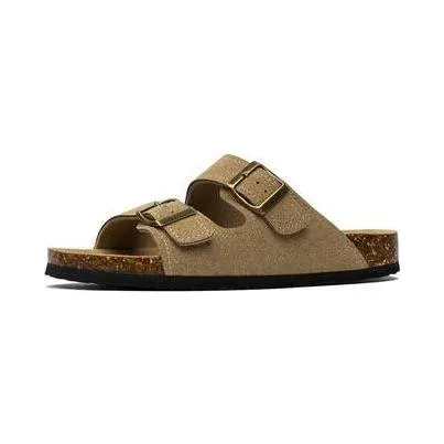 Summer Men's Cork Sandals Genuine Suede Leather Mule Clogs With Two Buckle Beach Slides Birkenstock Style For Men Sizes up to 45 32 Degree Slippers