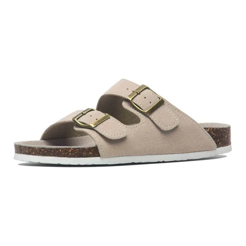 Summer Men's Cork Sandals Genuine Suede Leather Mule Clogs With Two Buckle Beach Slides Birkenstock Style For Men Sizes up to 45 Tie Dye Fuzzy Slippers