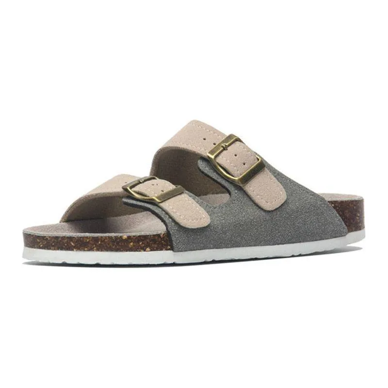 Platform Fuzzy Slippers Summer Men's Cork Sandals Genuine Suede Leather Mule Clogs With Two Buckle Beach Slides Birkenstock Style For Men Sizes up to 45
