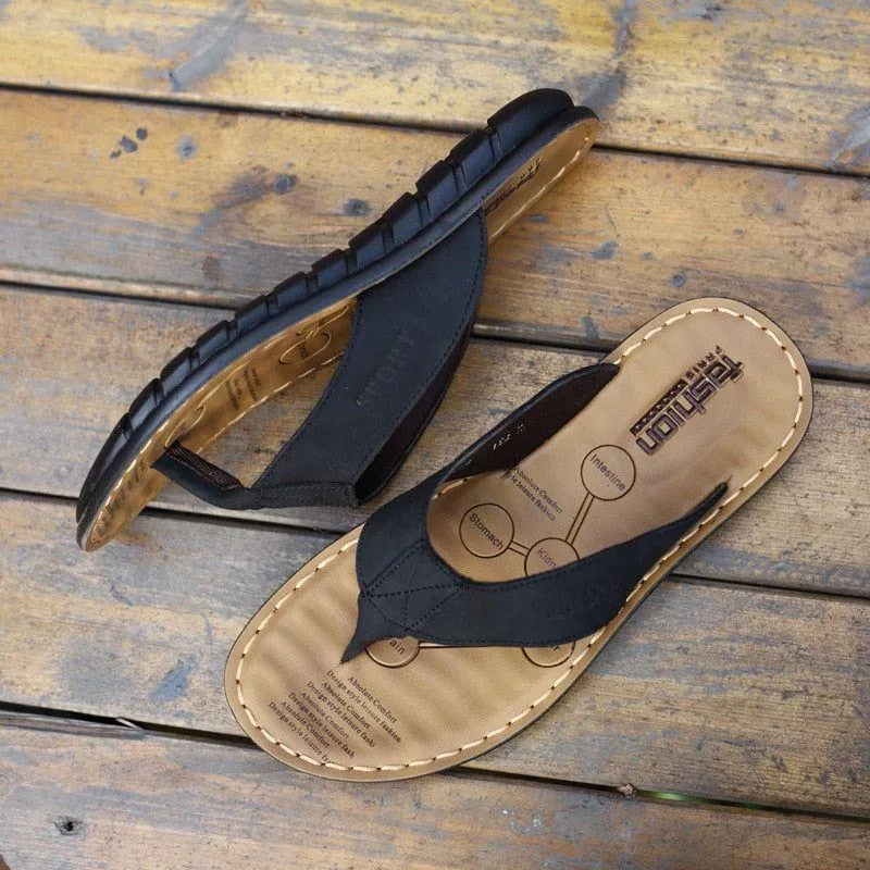 Summer Men's Slippers Genuine Leather Beach Flip Flop Sandals Summer Detachable Sole Slippers