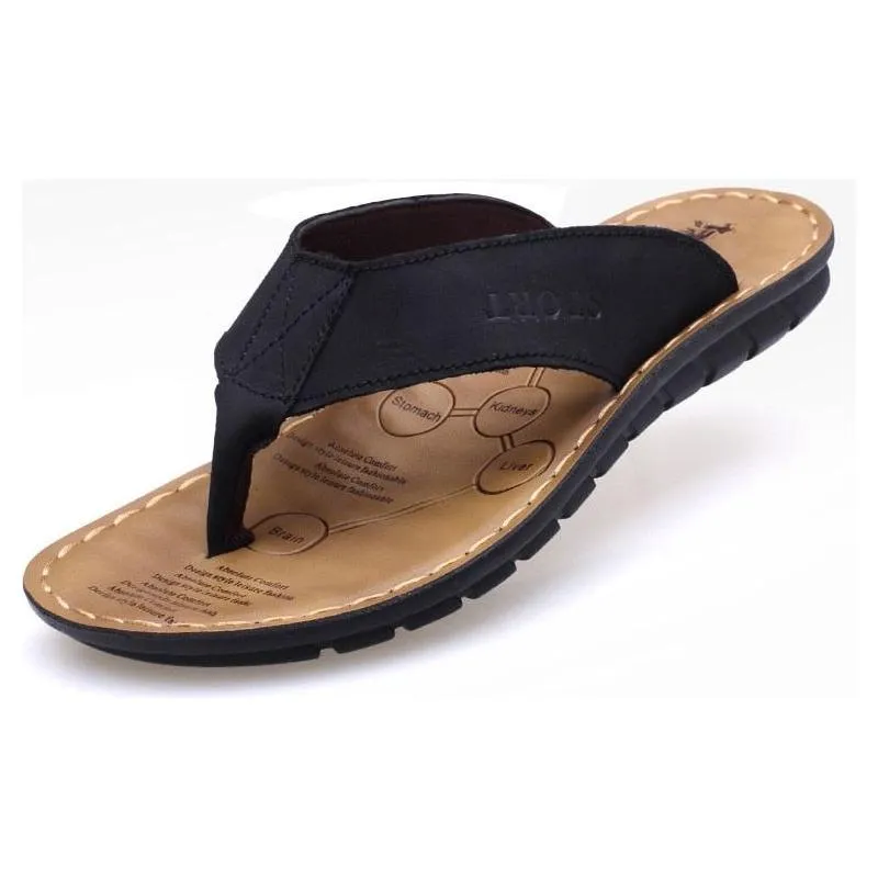 Benassi Solarsoft Slides Summer Men's Slippers Genuine Leather Beach Flip Flop Sandals Summer