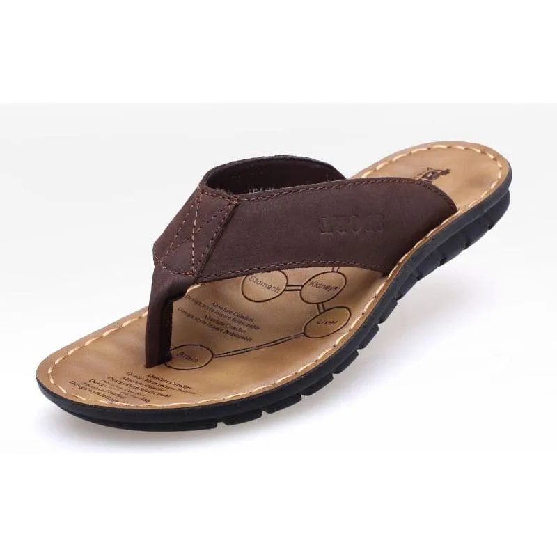 Summer Men's Slippers Genuine Leather Beach Flip Flop Sandals Summer Gators Slippers