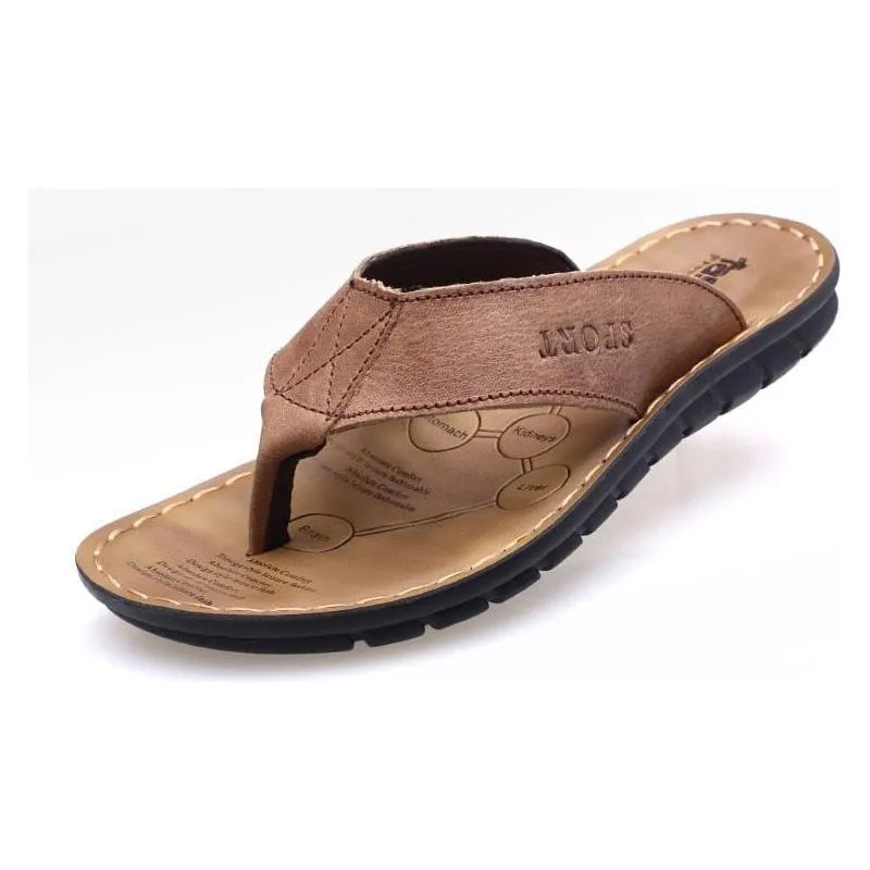 Hometop Slippers Summer Men's Slippers Genuine Leather Beach Flip Flop Sandals Summer