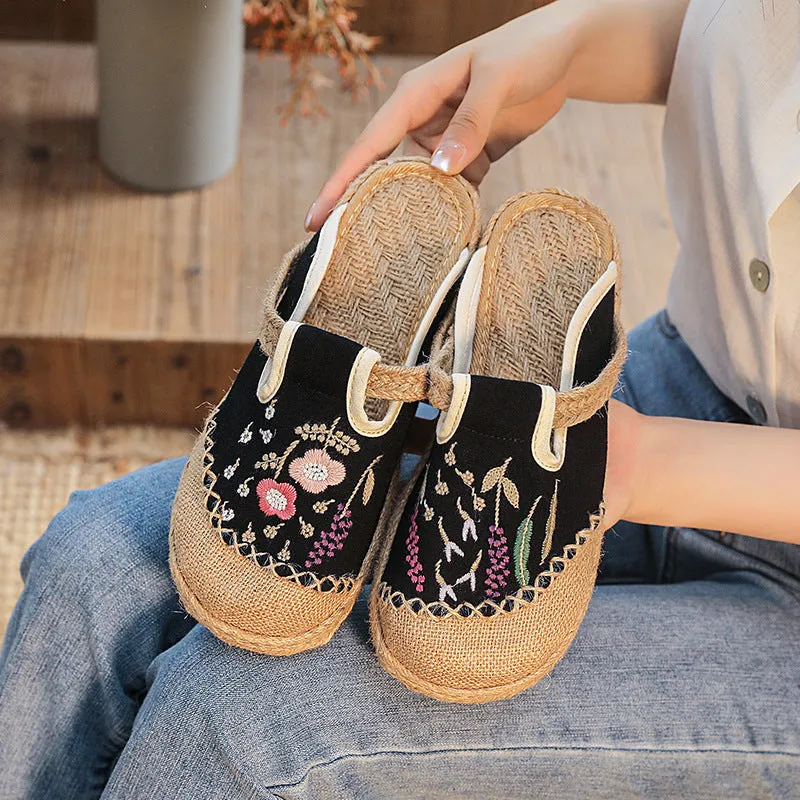 Summer New Ethnic Style Embroidered Slippers Women's Beef Tendon Bottom Cloth Shoes Women Hand-woven Linen Straw Shoes Ariat Patriot Slippers