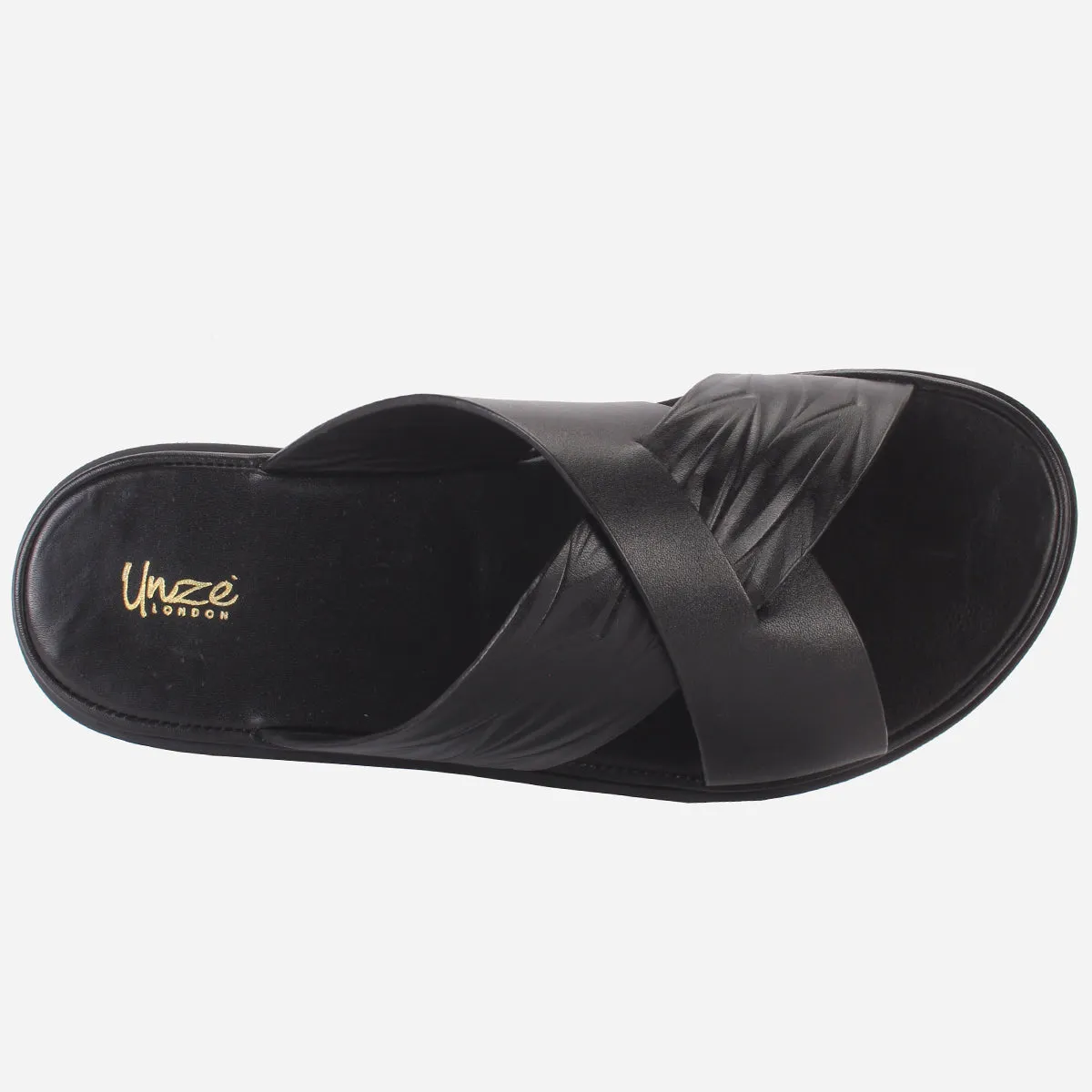 Mens "SENUK" Crossover Strappy Leather Slippers Embroidered Slippers