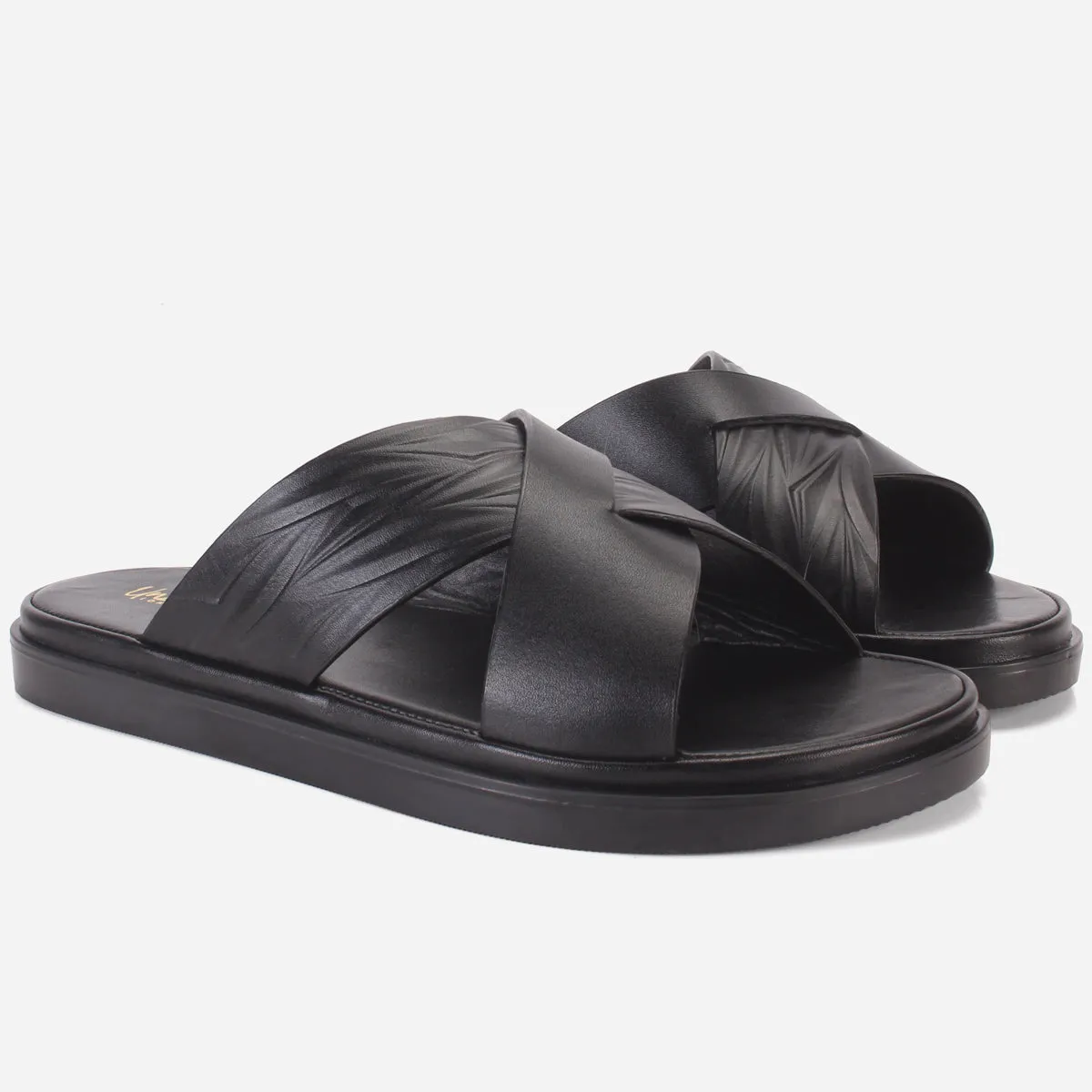 Kyoto Slides Mens "SENUK" Crossover Strappy Leather Slippers