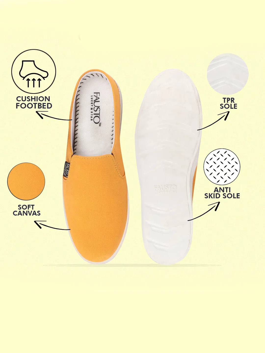 Men Yellow Casual Back Open Canvas Stylish Slip On Shoes Inexpensive Slip On Sneakers