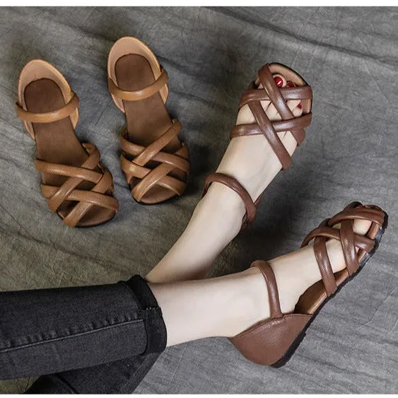 American Exchange Sandals Soft Leather Womens Sandals Summer Gladiator Flats