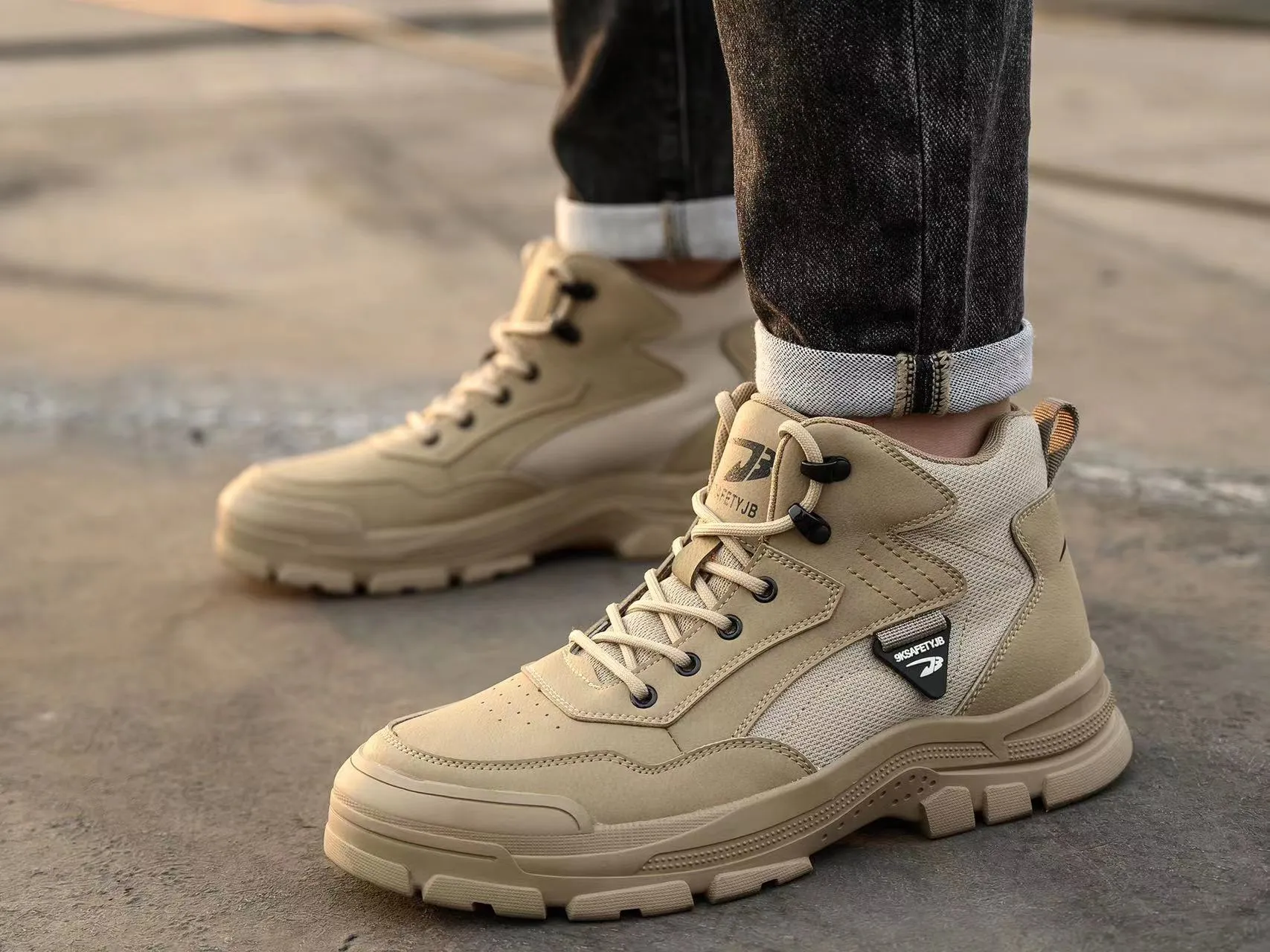 Safety Steel Toe Work Boots Work Boots for Men Water Resistant Steel Toe Non-Slip Rubber Leather Shoes