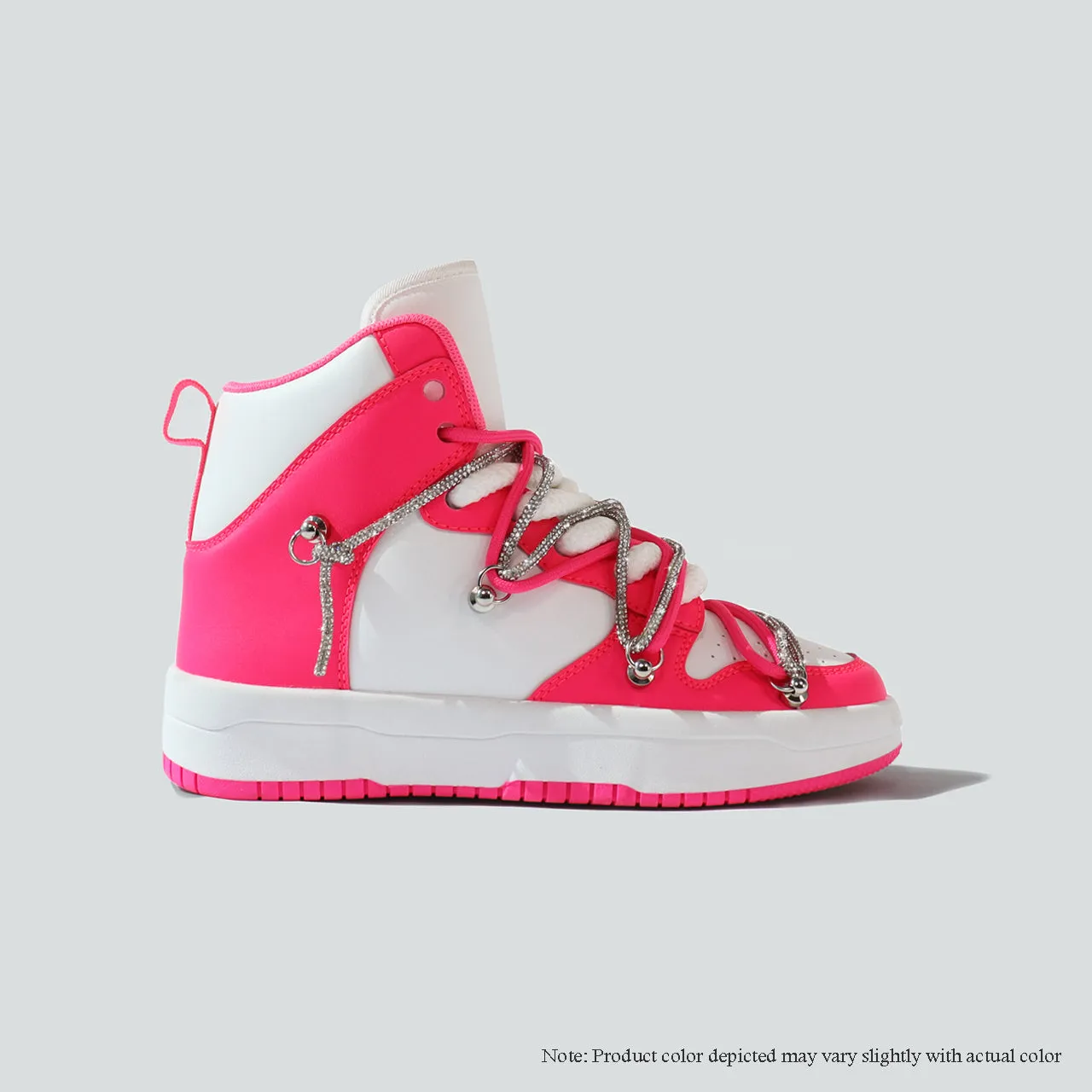 Old Skool Platform Sneakers SUPREMA-1 RHINESTONE LACE UP SNEAKER - HOT PINK