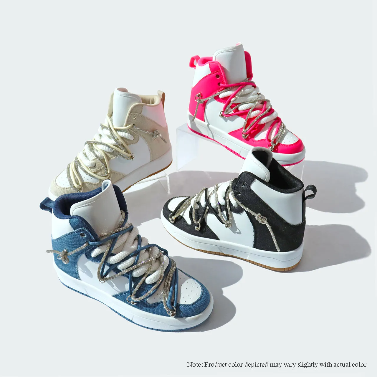 SUPREMA-1 RHINESTONE LACE UP SNEAKER - HOT PINK Air Max Running Sneakers