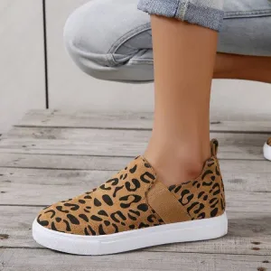 Leopard Loafers Women Elastic Band Design Casual Flat Shoes Tux Loafers