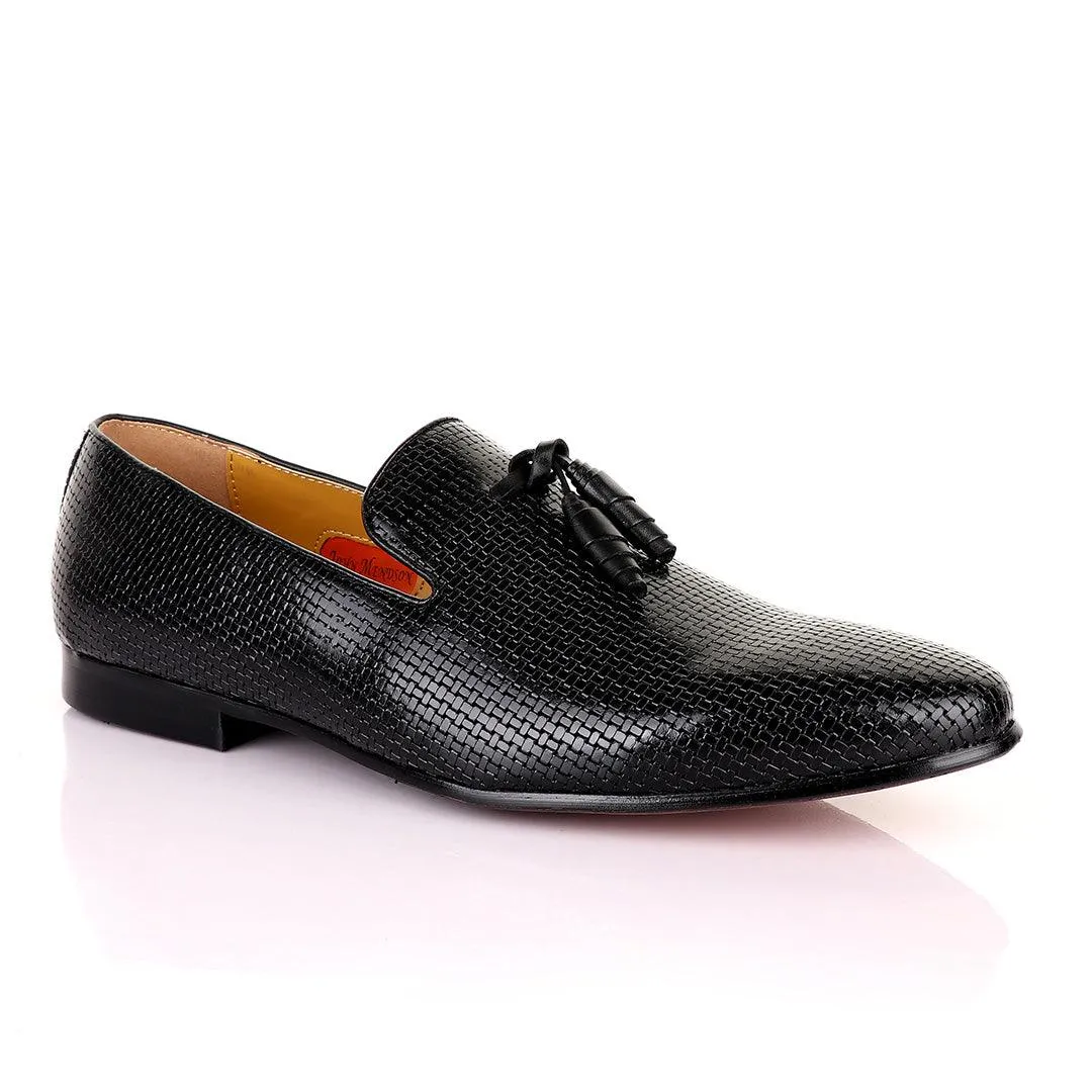 Bass And Co Loafers John Mendson Woven Knitted Black Leather Tassel Loafers