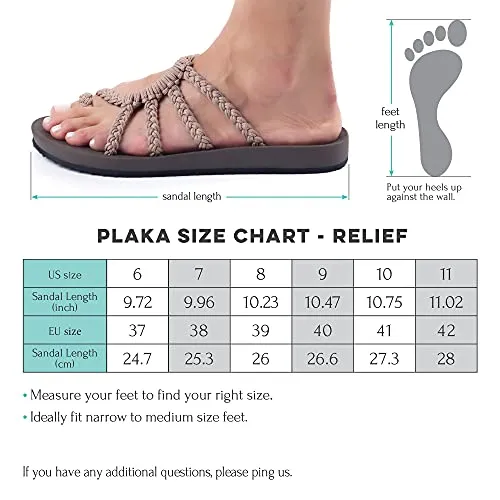 Plaka Relief Flip Flops for Women with Arch Support | Comfy Sandals for Women | Perfect for the Beach, Long Walks or Poolside | Reduces Heel & Back Pain | Brazilian Sand | Size 9 Fabric Flip Flops