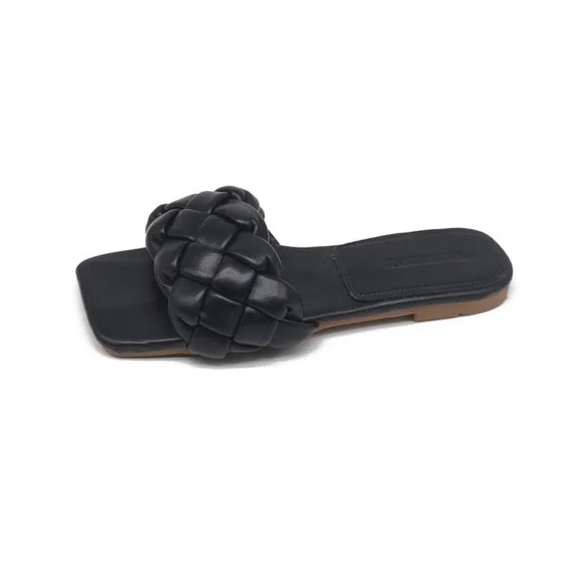 Women Weave Slippers Flat Shoes Fashion Leisure Shoes Stich Slippers