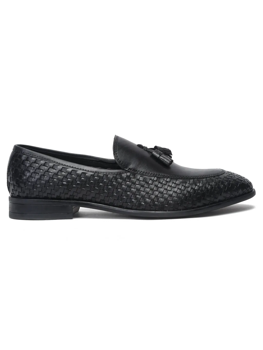 Memory Foam Loafers Teakwood Leather Men Black Basket Weave loafers
