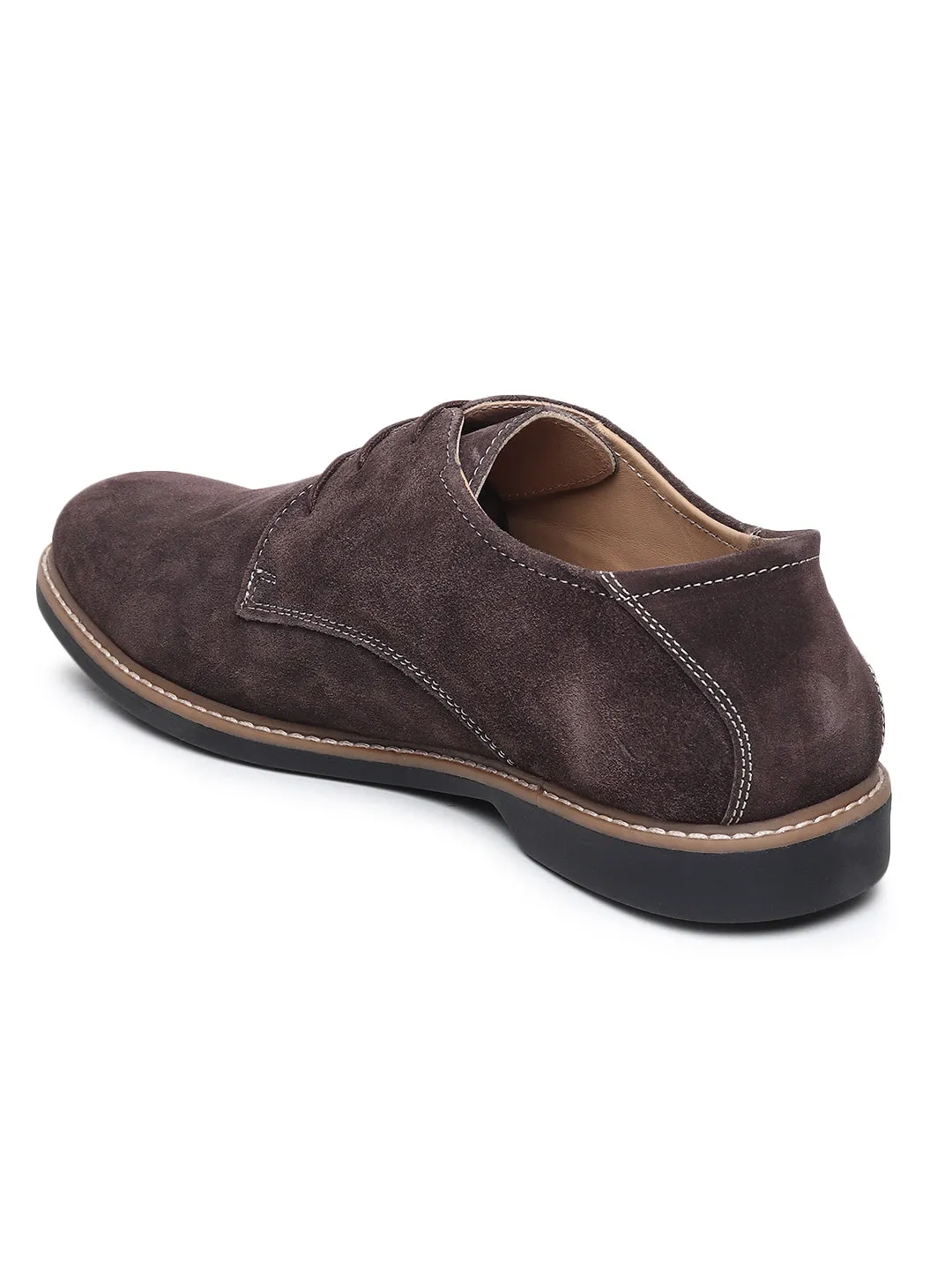 Teakwood Men Brown Solid Round Toe Suede Derbys Dresses And Sneakers