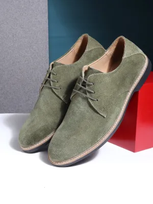 Cheap Sneakers Teakwood Men Olive Solid Round Toe Suede Derbys
