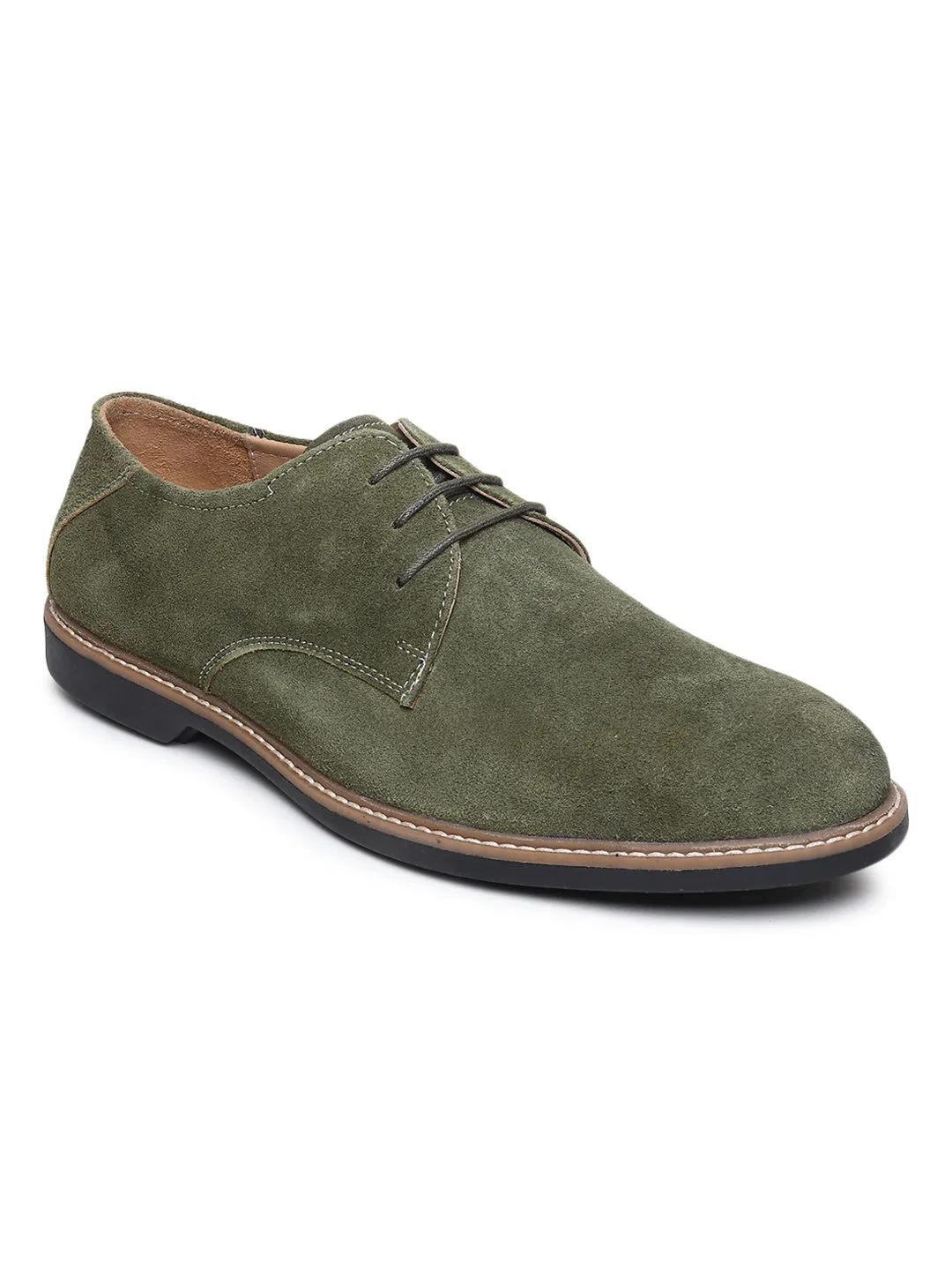 Sneakers Without Shoelaces Teakwood Men Olive Solid Round Toe Suede Derbys