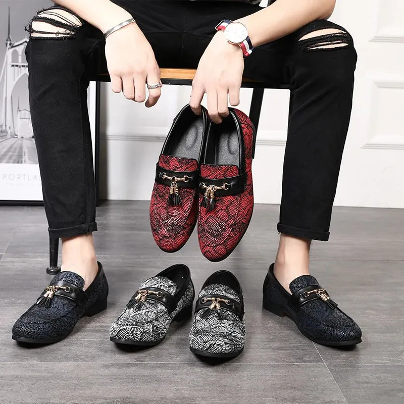 Fringed Mens Tassel Loafers  Pointed Toe Peas Shoes with High Heel Loafers For Fall