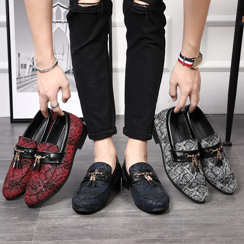 Infant Loafers Fringed Mens Tassel Loafers  Pointed Toe Peas Shoes with High Heel