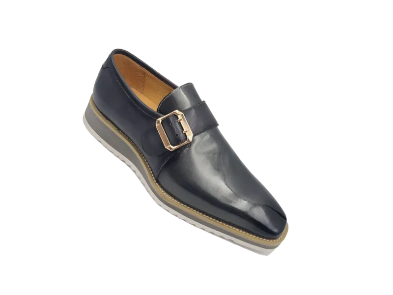 Comfortable Leather Loafers Carrucci Grey Men's Monkstraps Patent Leather casual shoes