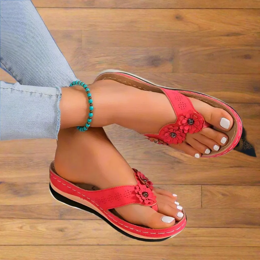 Unique Flip Flops Toe Summer Shoes Women's Slippers: Sweet Three Flowers Platform Sandals