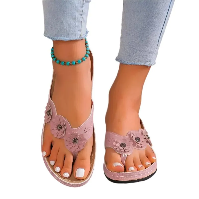 Toe Summer Shoes Women's Slippers: Sweet Three Flowers Platform Sandals Fsu Flip Flops