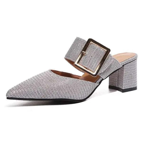 Slippers With Hard Soles TOP Graceful Women Fashion Casual Belt Buckle Pointed Toe Sandals A 455