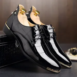 Best Pair Of Work Boots trend men rivets oxfords Fashion lace up pointed toe patent leather shoes Casual rubber men shoes Z262