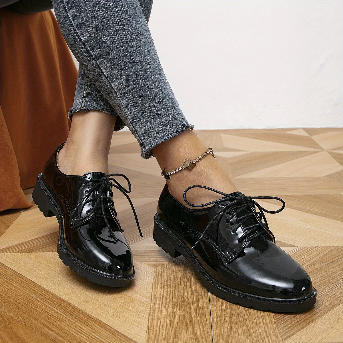 Ivyshape | Black Orthopedic Loafers Lace-Up Shoes for Women Sanders Loafers