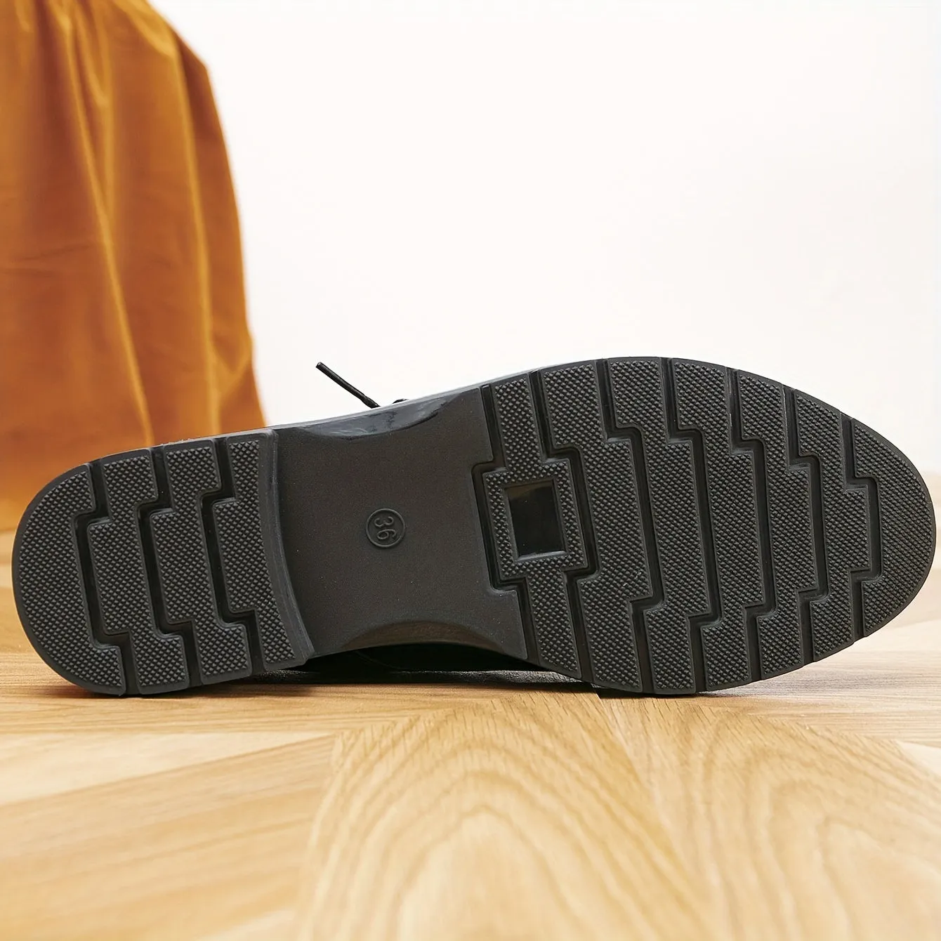 Ivyshape | Black Orthopedic Loafers Lace-Up Shoes for Women Leather Platform Loafers