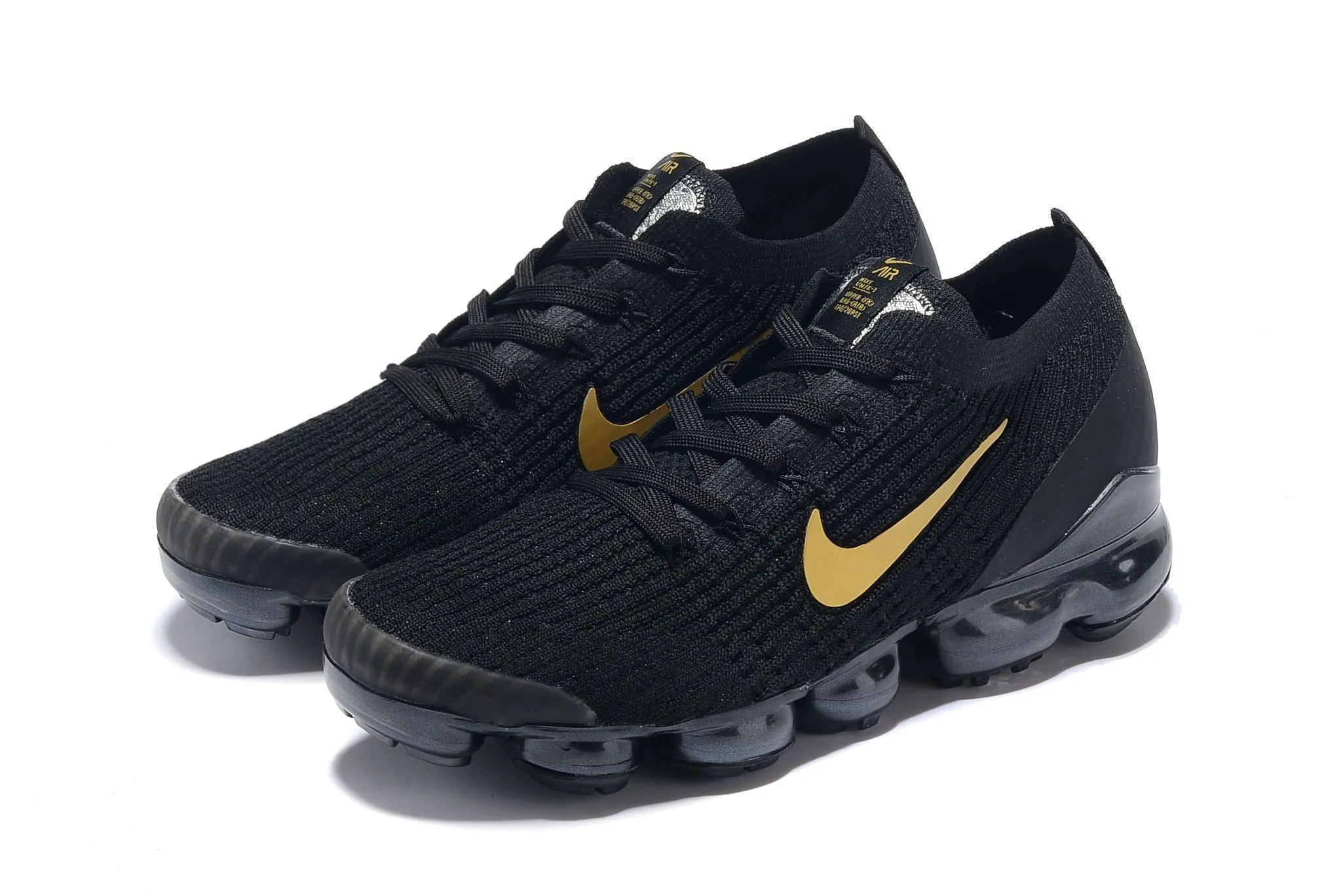 Customize Asics Shoes Nike Air Vapormax Flyknit 3 Black Gold White Shoes Sneakers Men !!! CYBER MONDAY SALE !!!