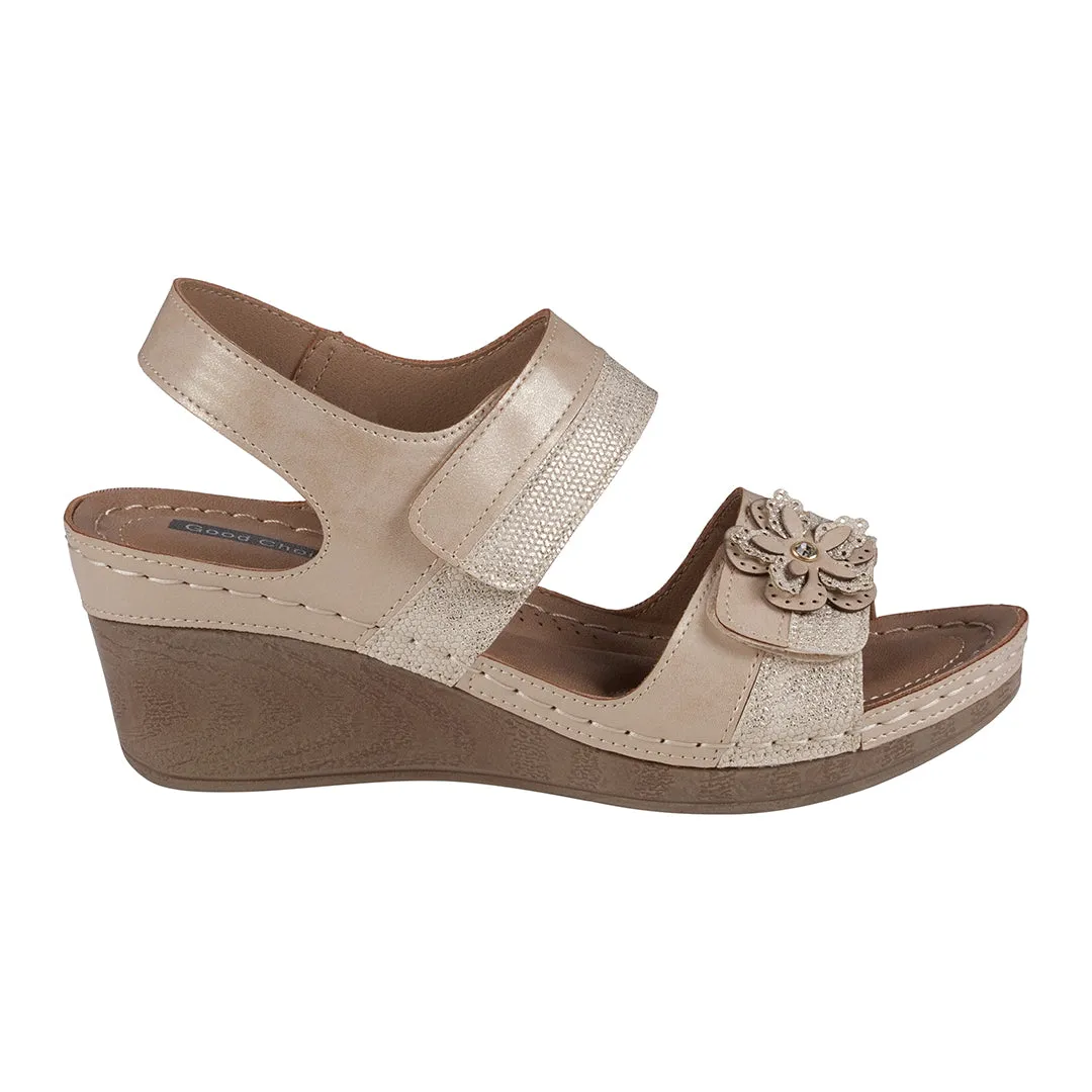 Best Sandals For Comfort Tulip Velcro Gold Double Band Flower Wedge Sandals
